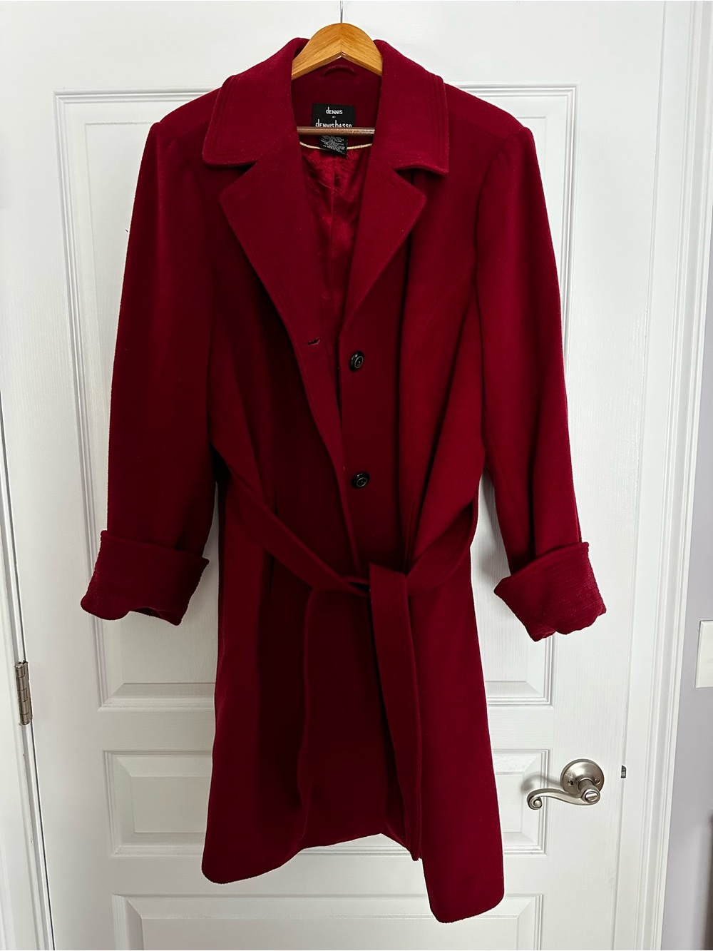 Dennis Basso Women's Burgundy Belted 100% Wool Coat
